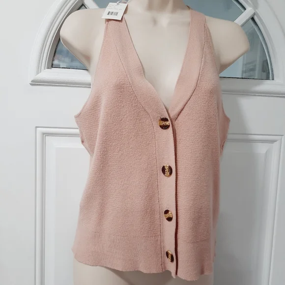 NEW Women's Sleeveless V-Neck Button Down Knit Sweater Top  Rose Pink XSmall - Picture 3 of 11